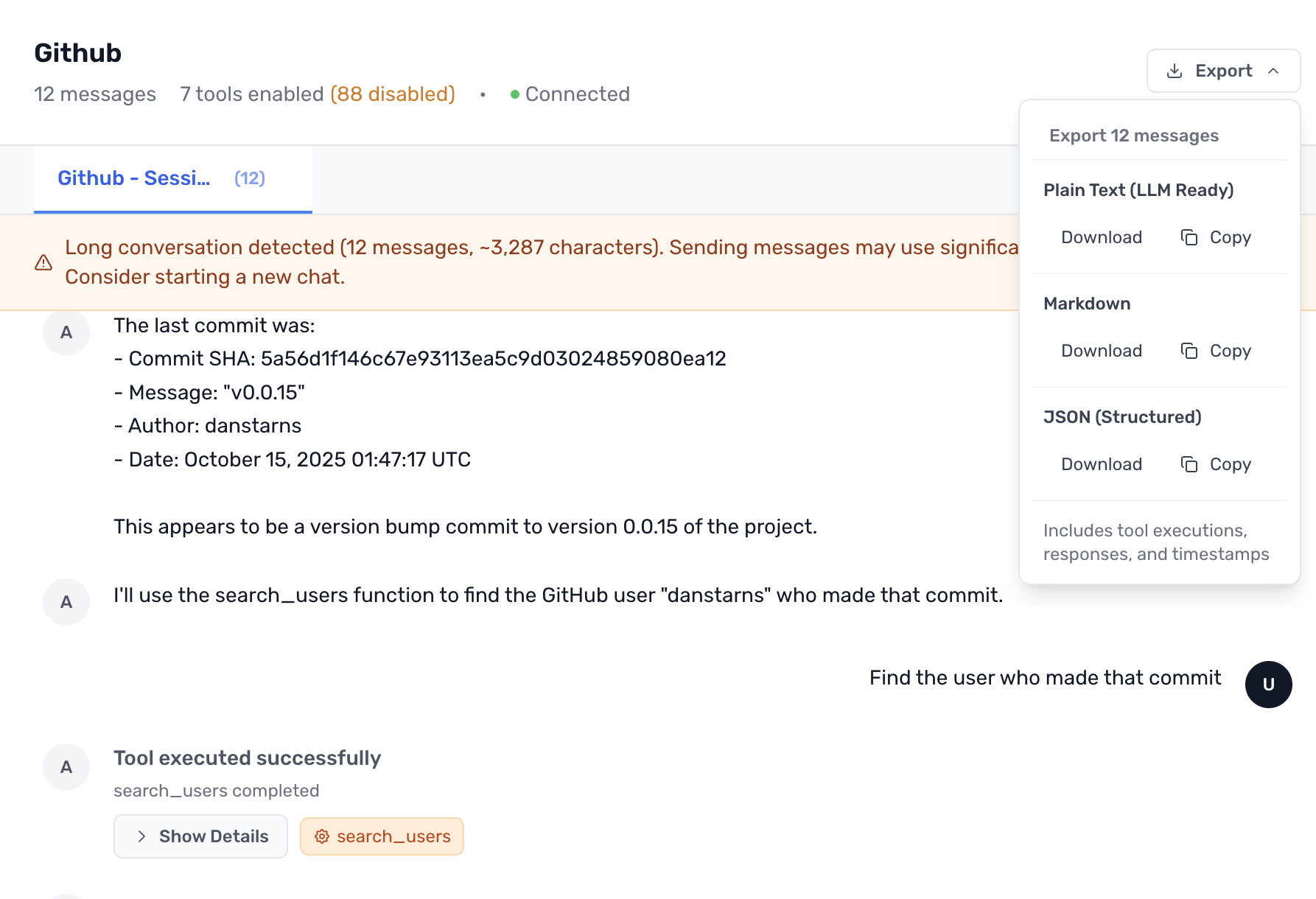 Showing conversation management with GitHub tools