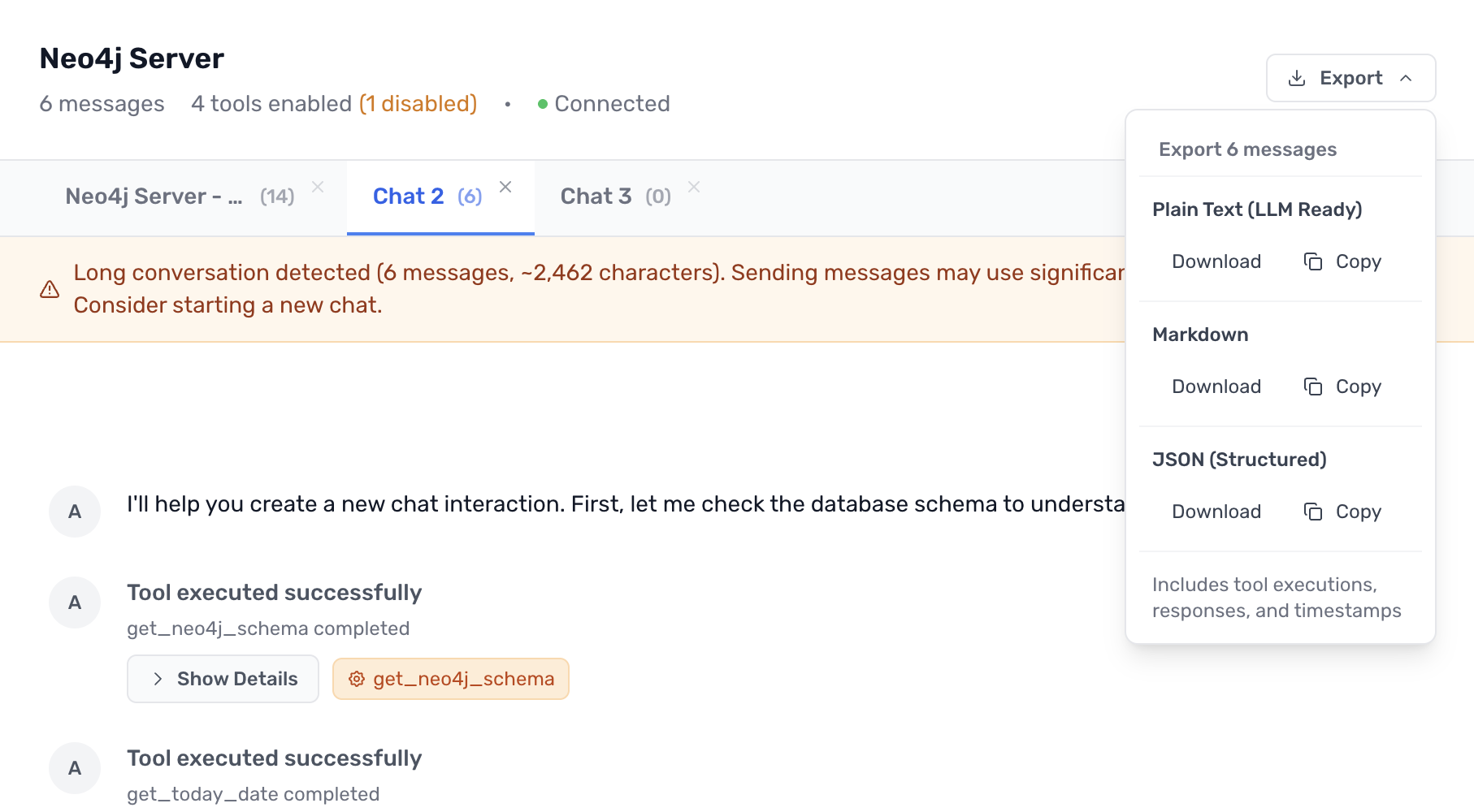 Showing warning conversation managment