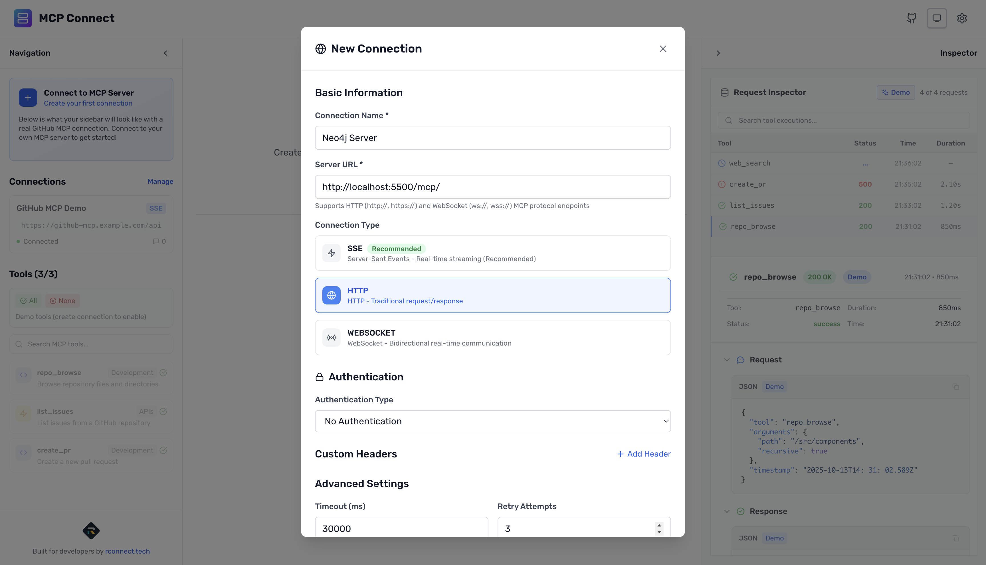 MCP Connect create connection to Neo4j MCP server