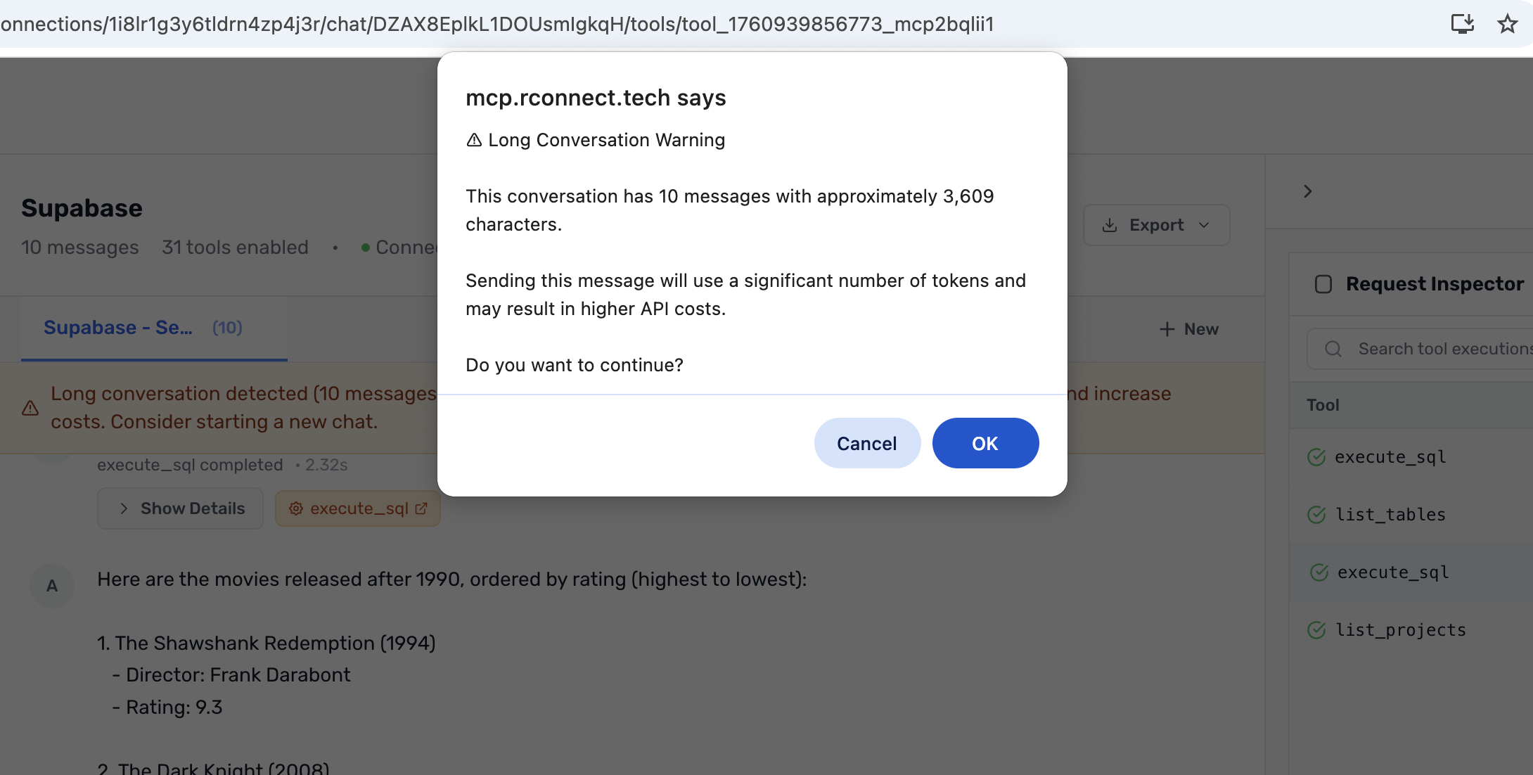 Token usage warnings