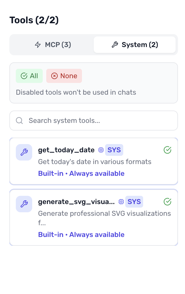 Showing built-in tools