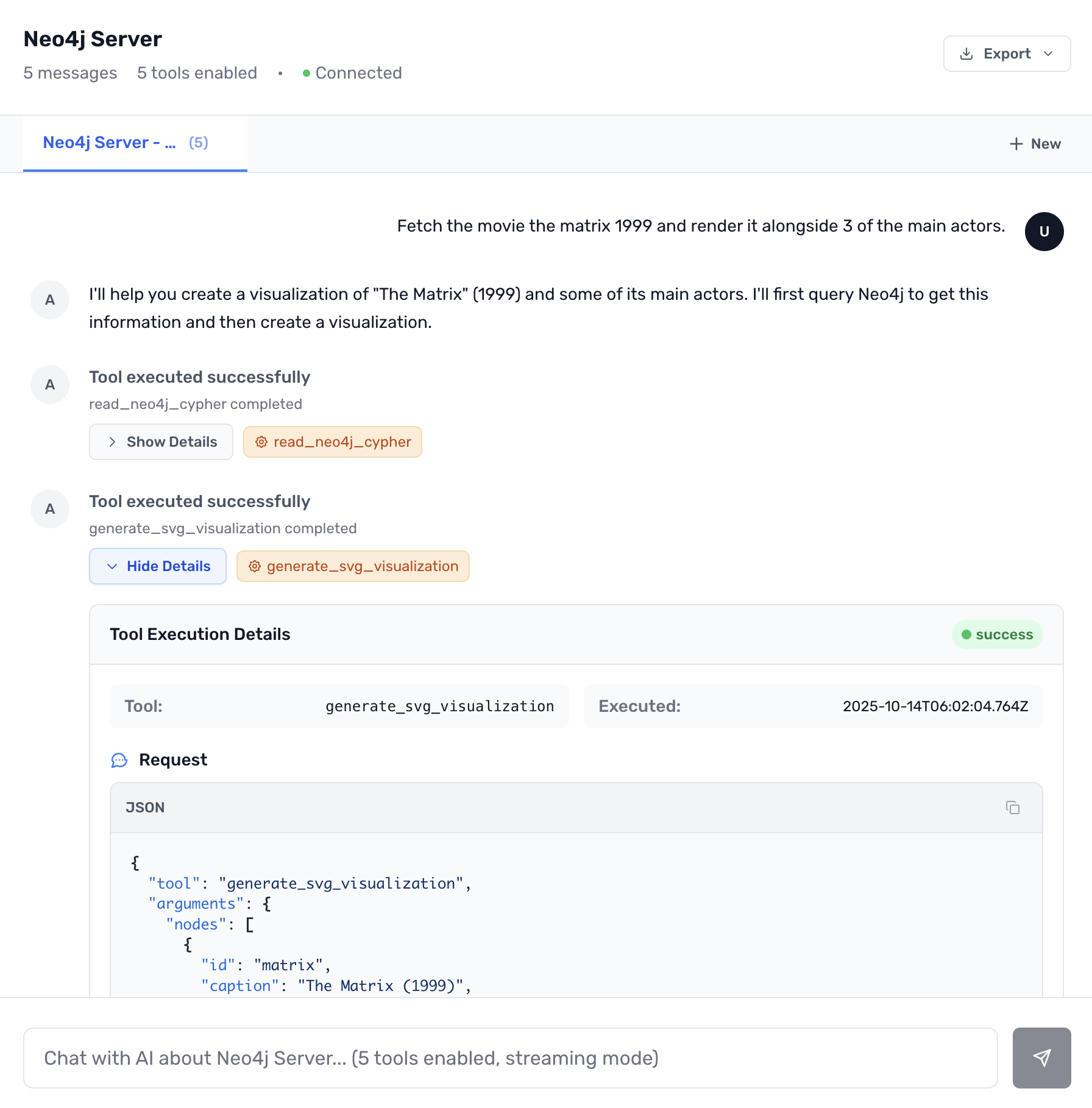 Prompting the chat to call graph viz tool