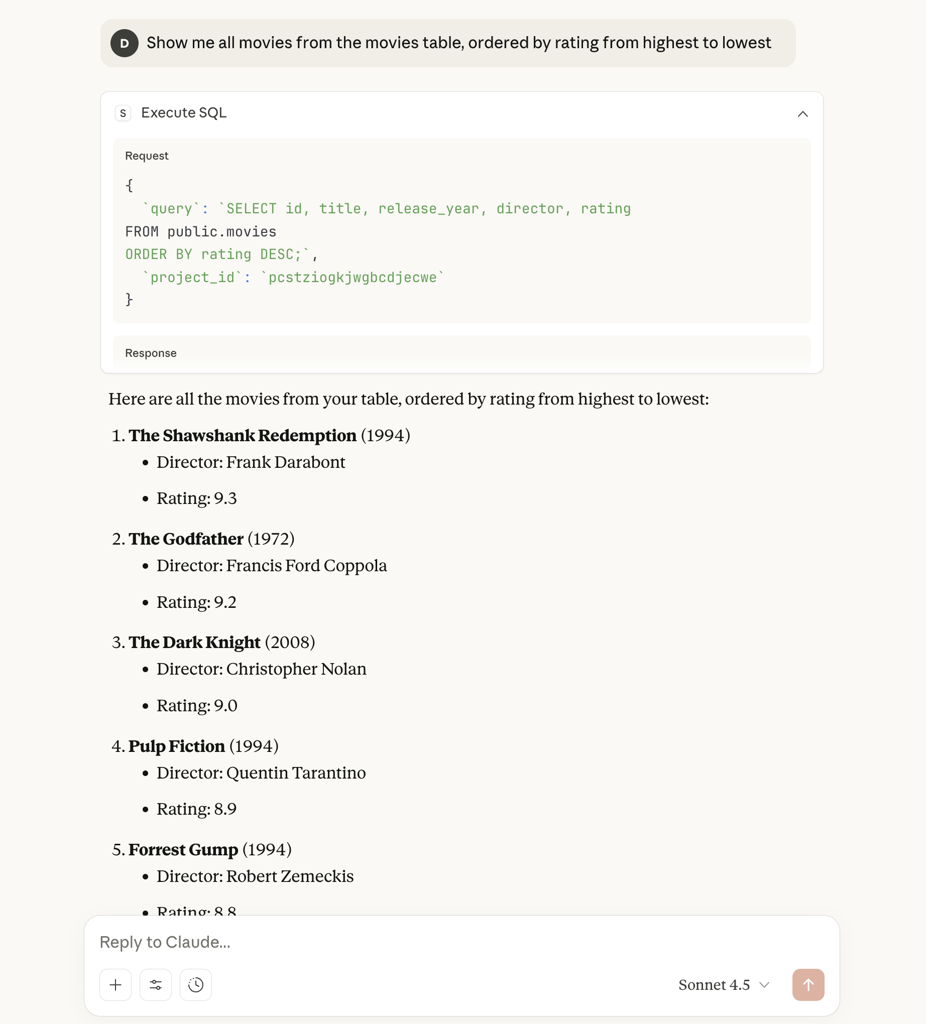 Claude Desktop querying movies data