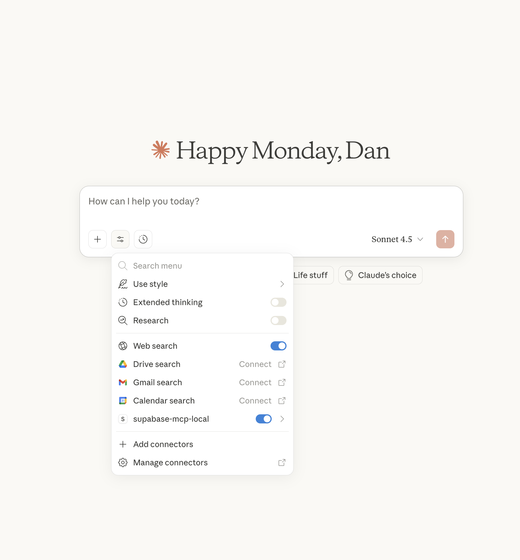 Claude Desktop with Supabase MCP connected